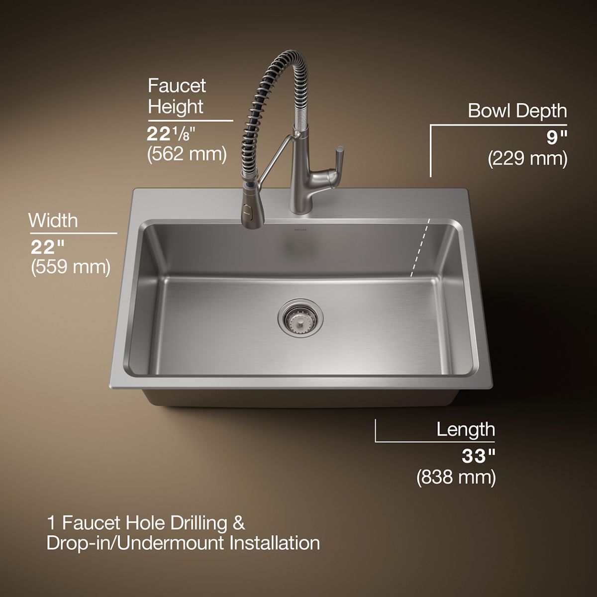 3/4 view of product with dimensions