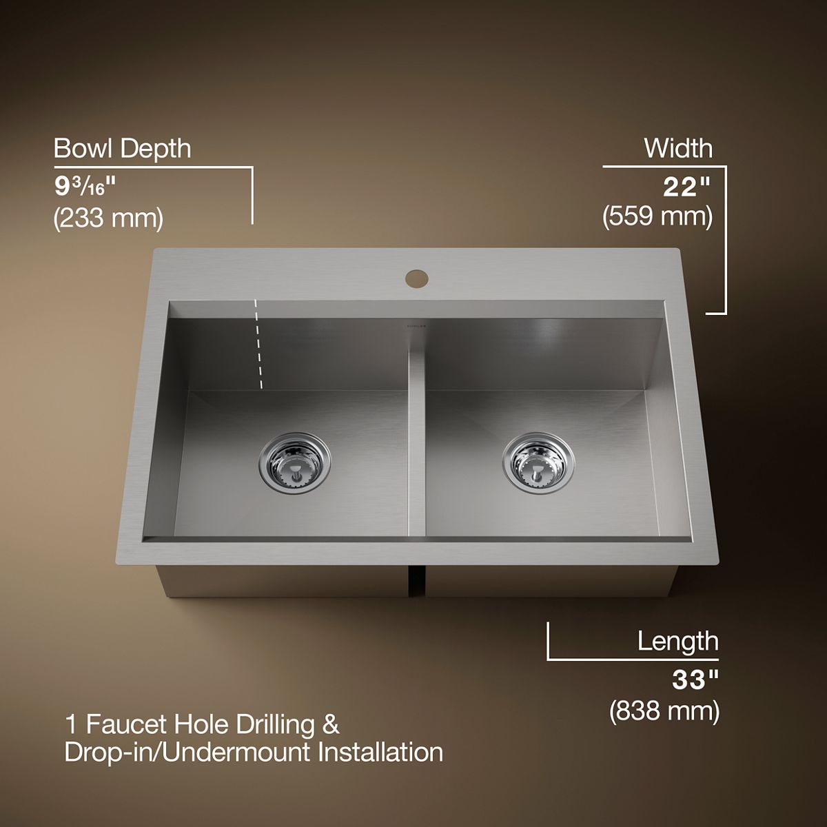 3/4 view of product with dimensions