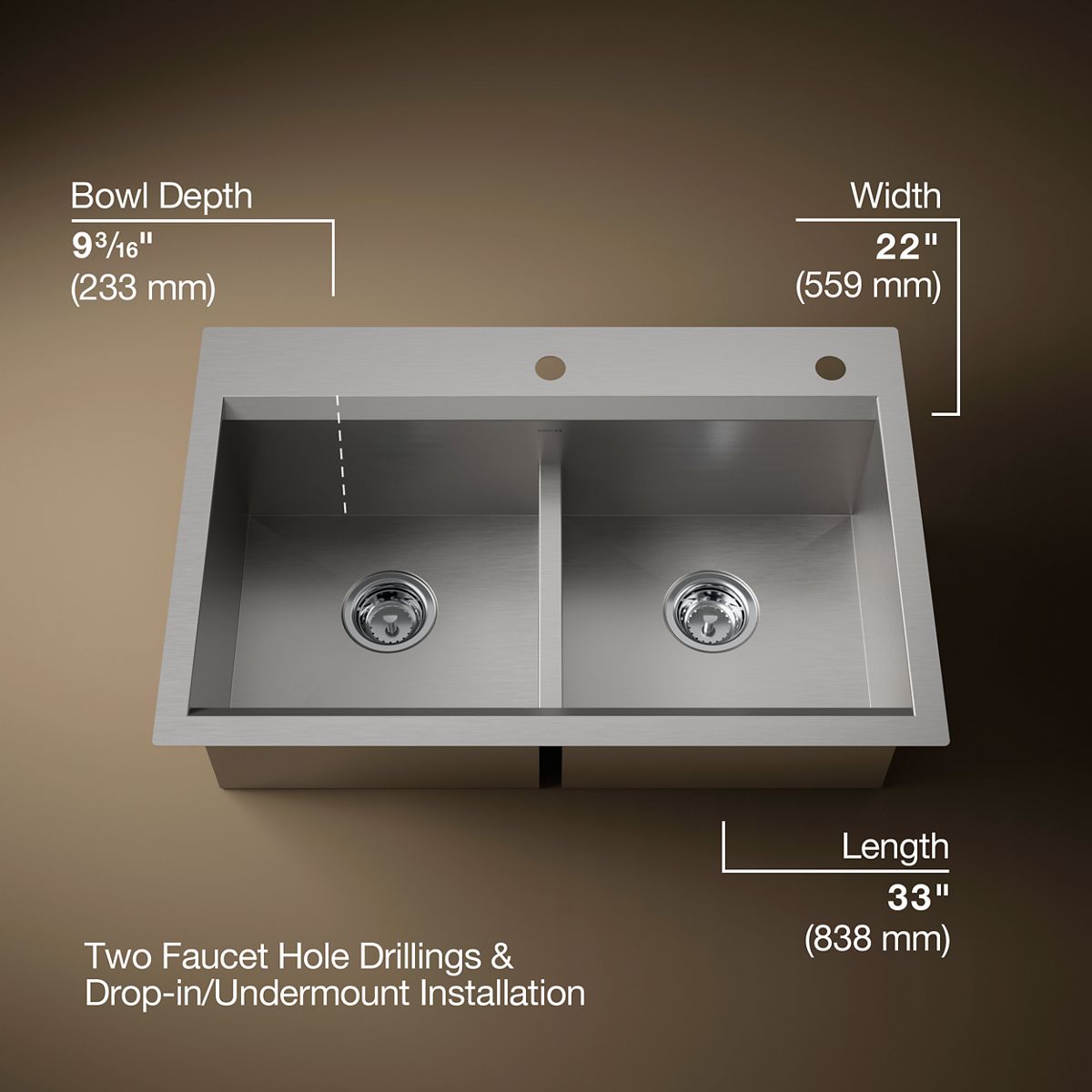 3/4 view of product with dimensions