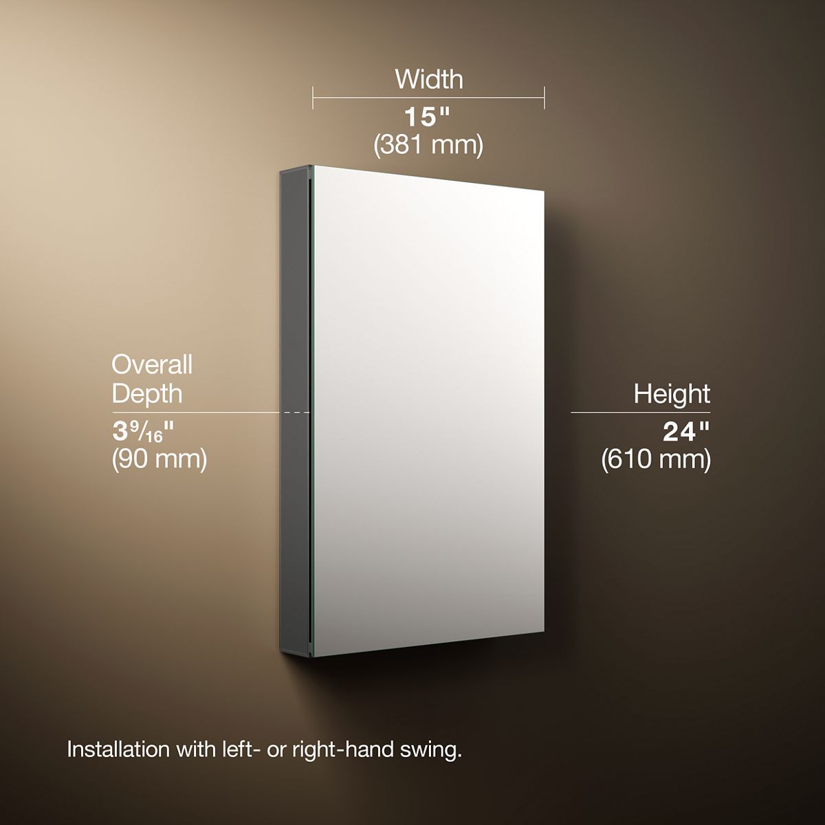 3/4 view of product with dimensions