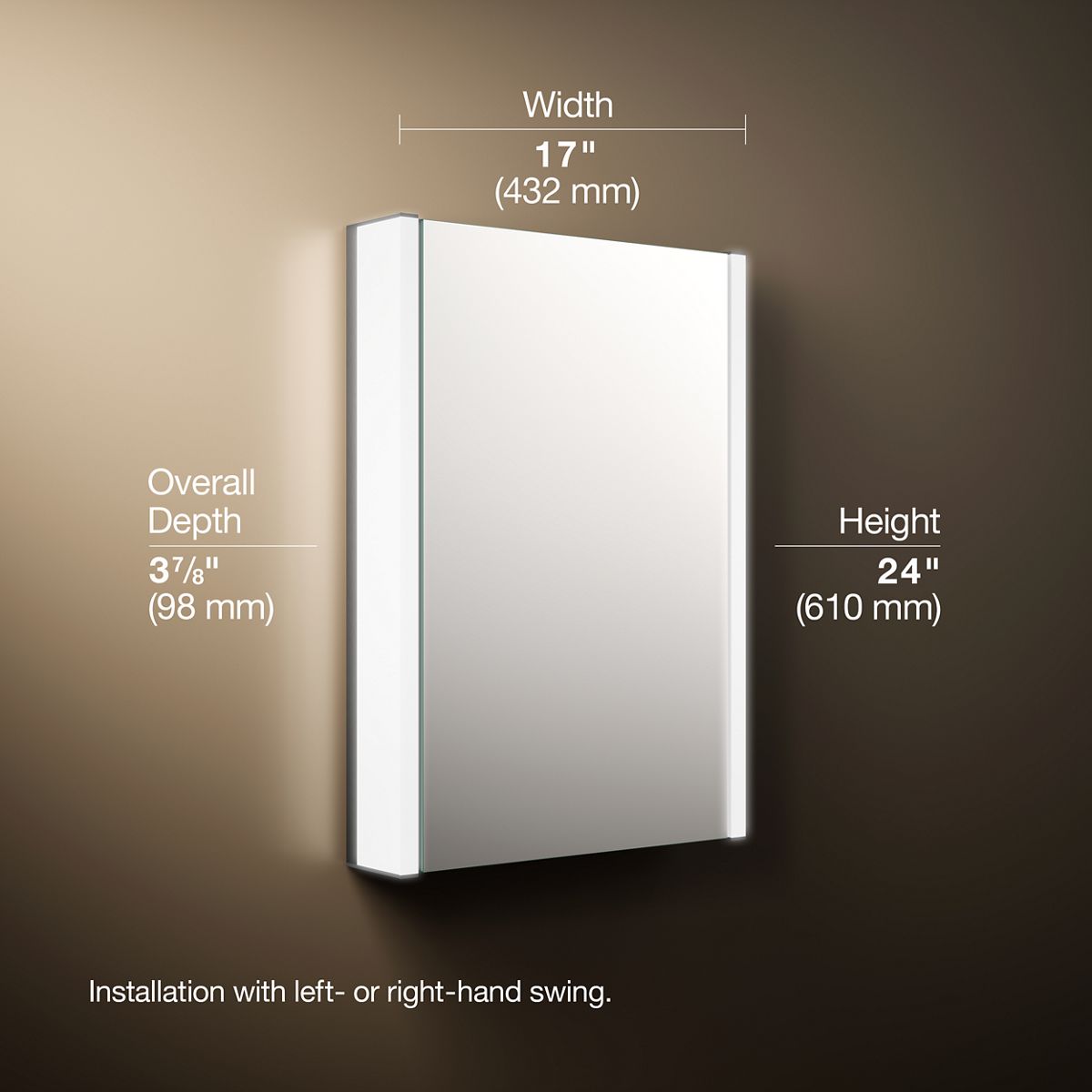 3/4 view of product with dimensions
