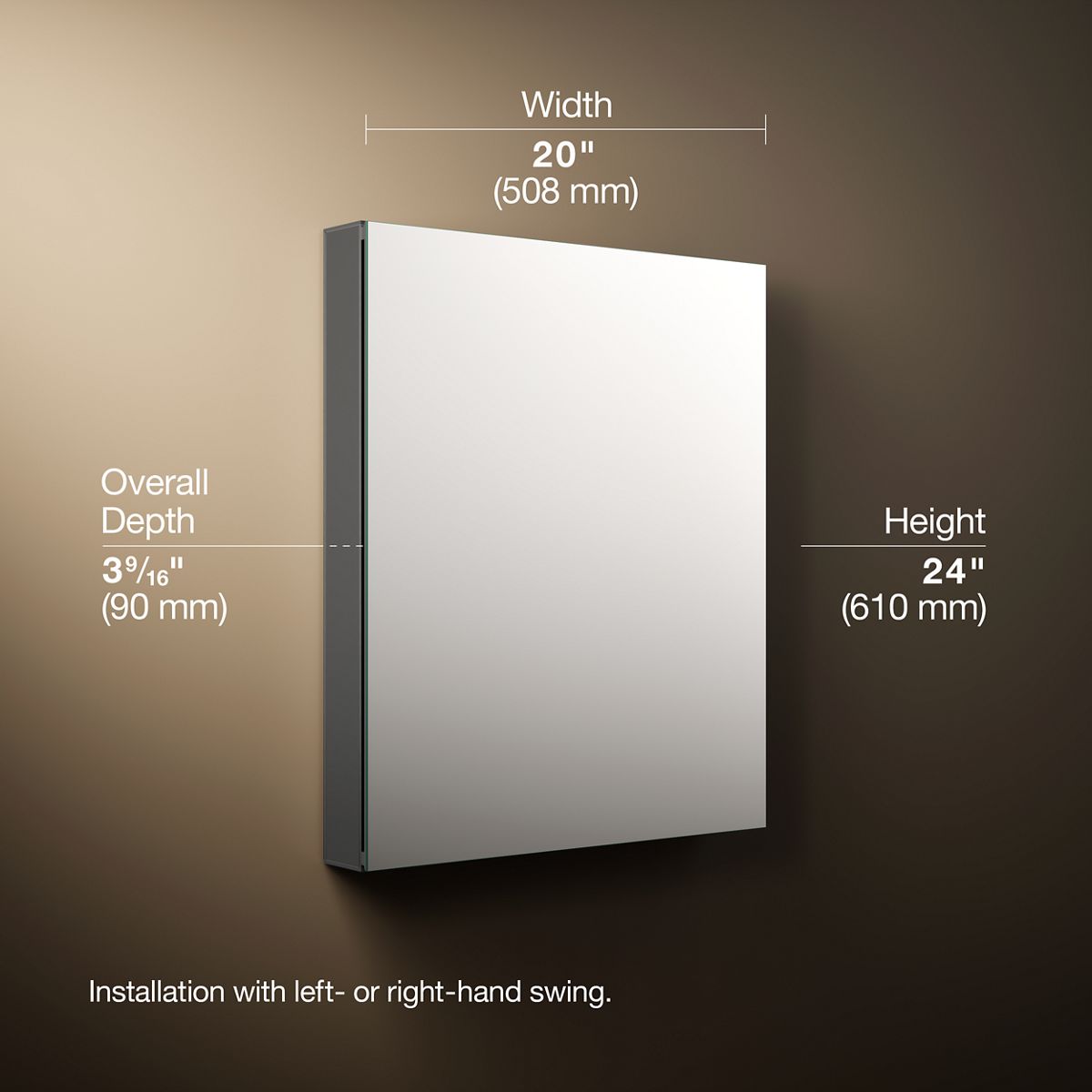 3/4 view of product with dimensions