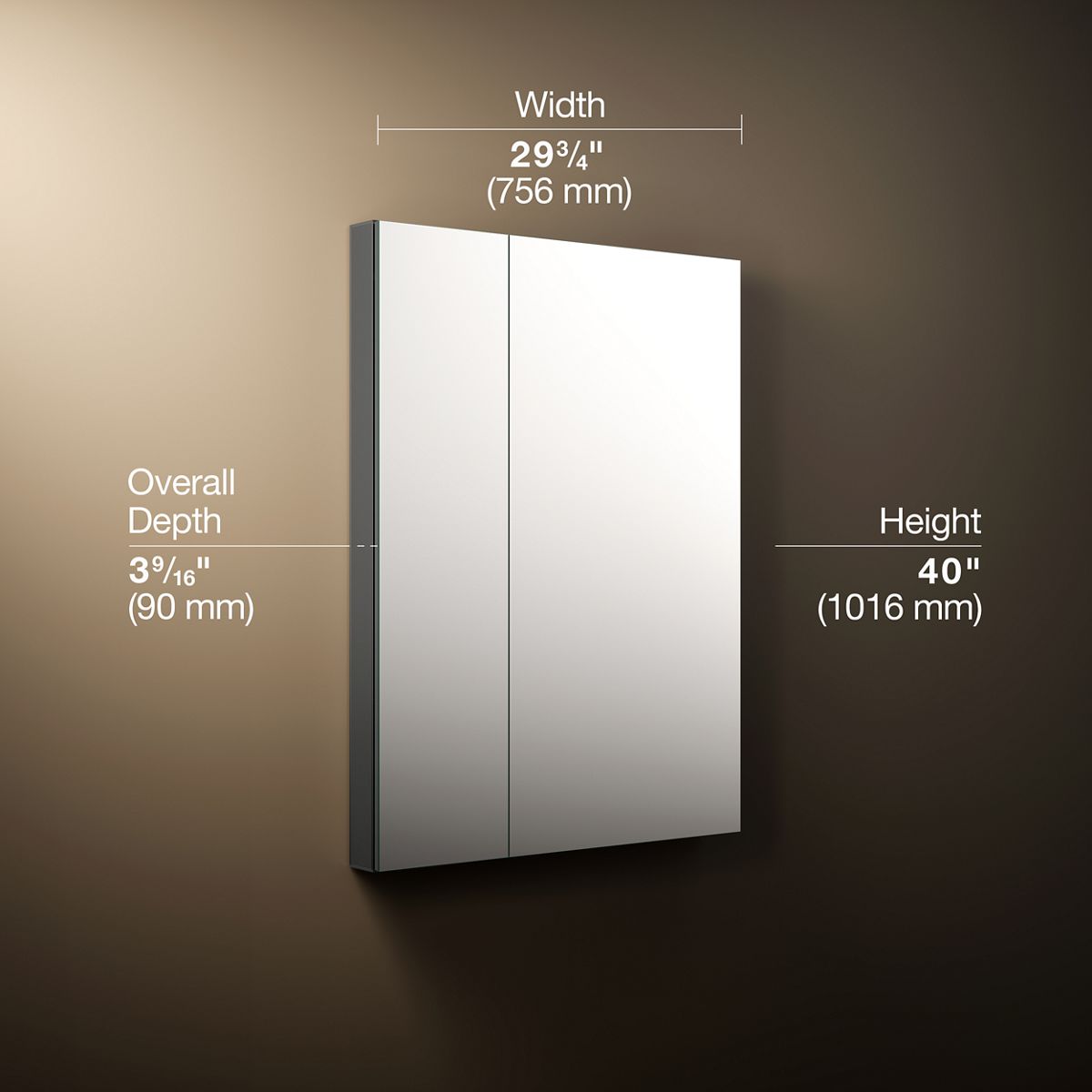3/4 view of product with dimensions