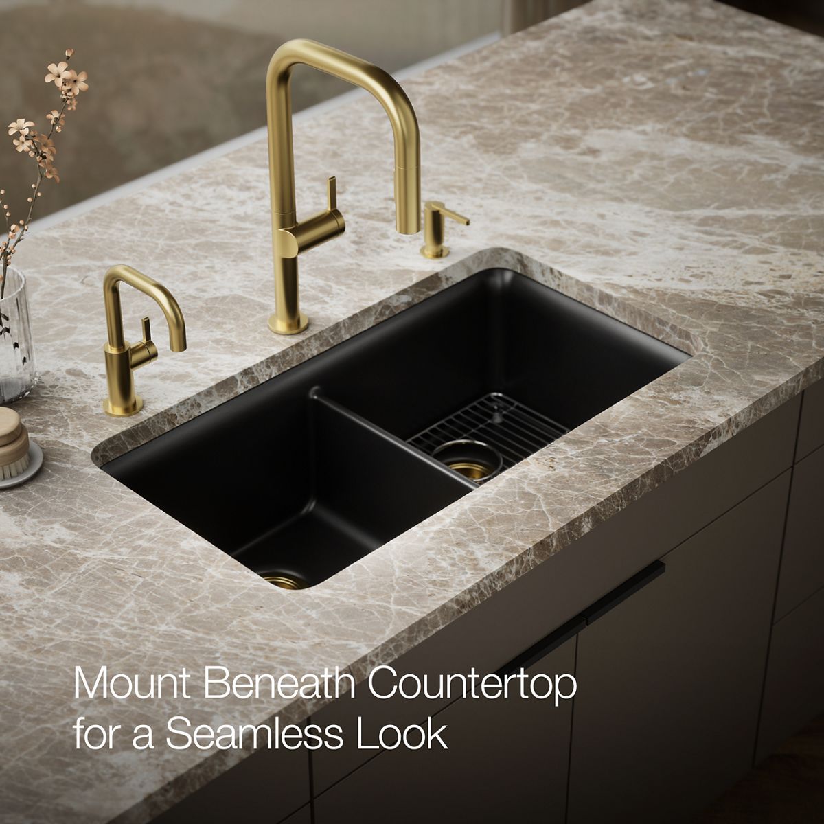 Cairn 33” Neoroc Undermount Double-Equal Kitchen Sink w/ Sink Rack