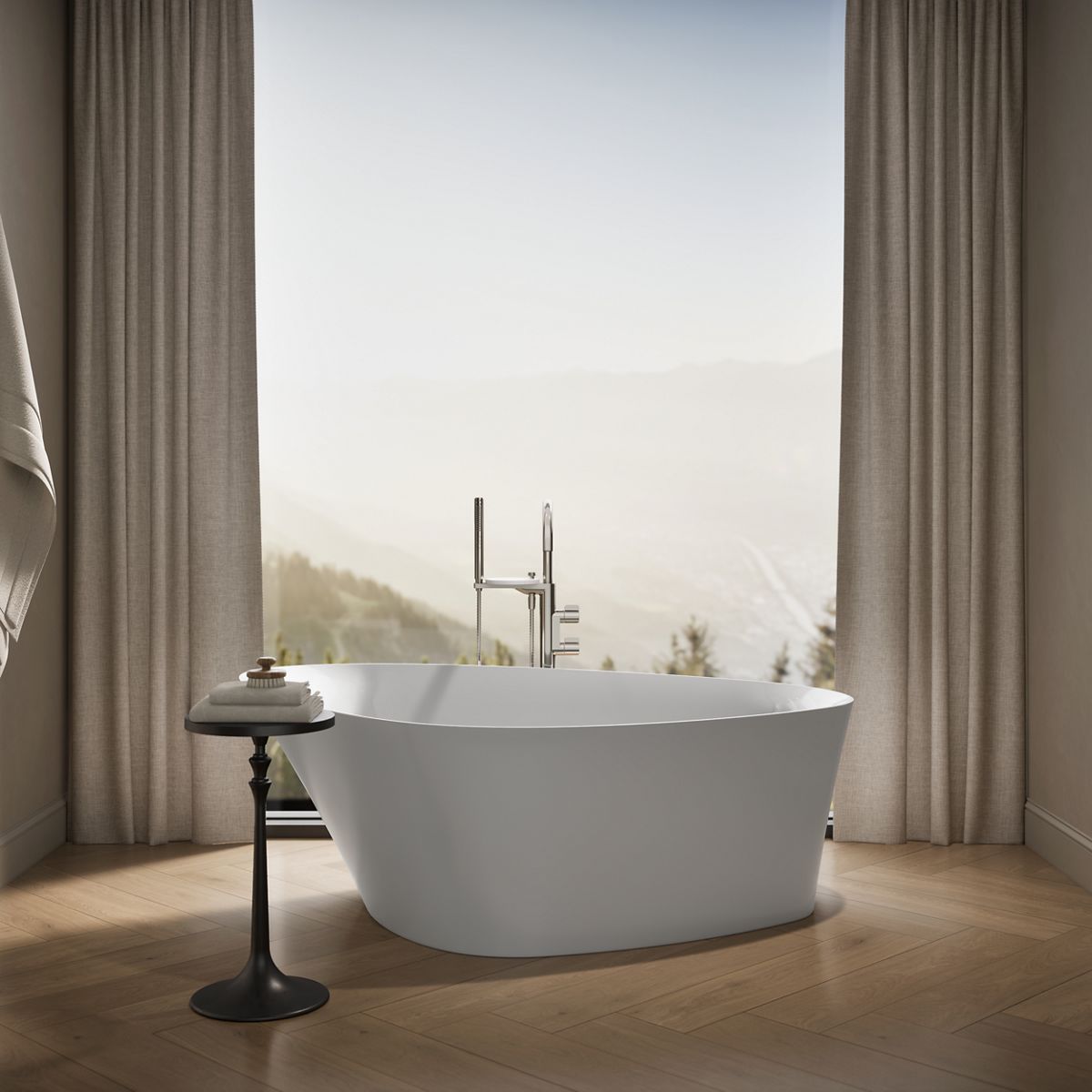 Up to 2 walls & multiple product categories visible, 1-point perspective