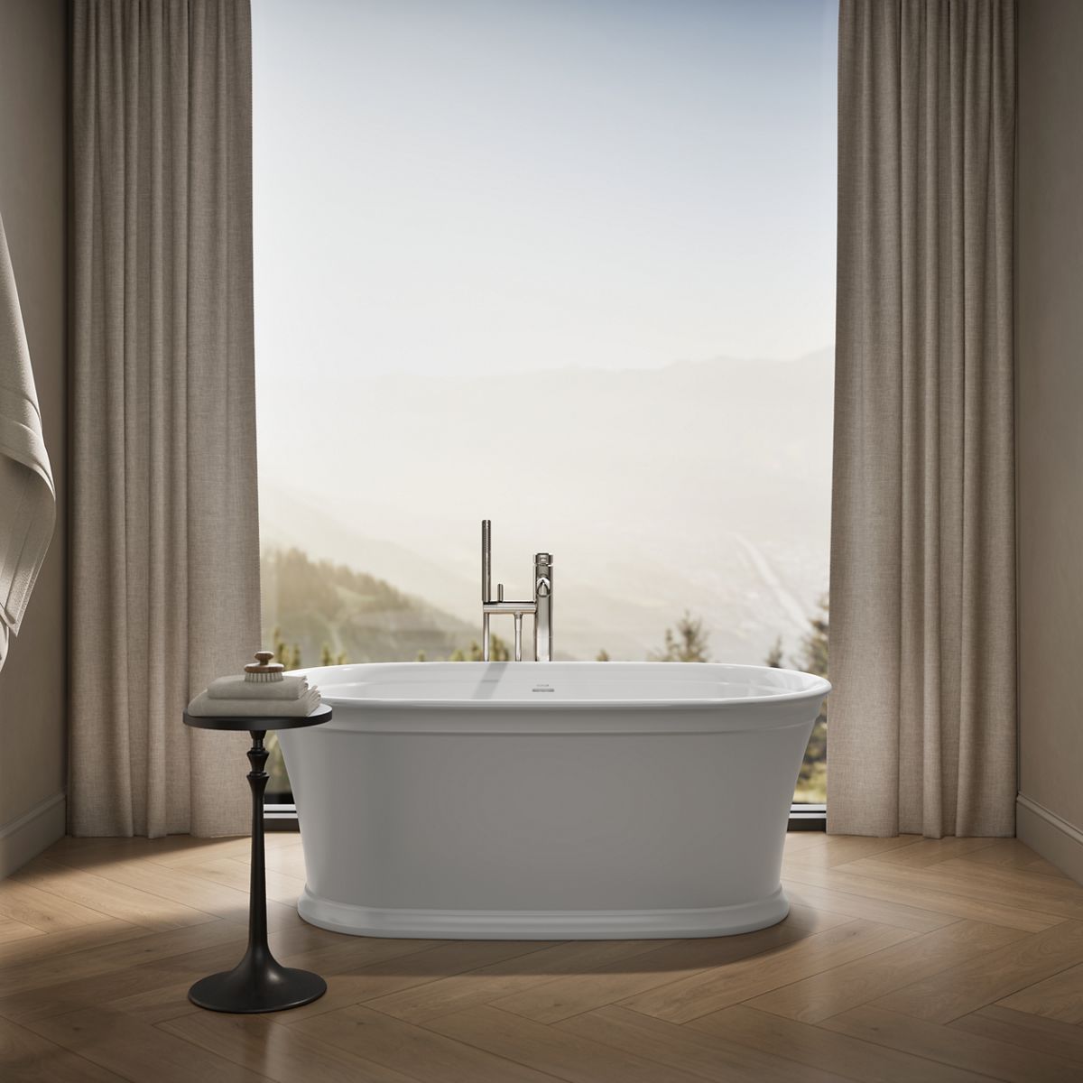 Up to 2 walls & multiple product categories visible, 1-point perspective