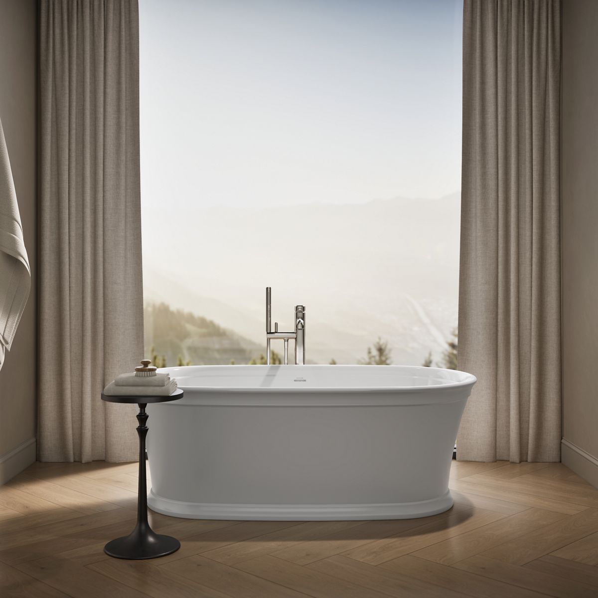 Up to 2 walls & multiple product categories visible, 1-point perspective