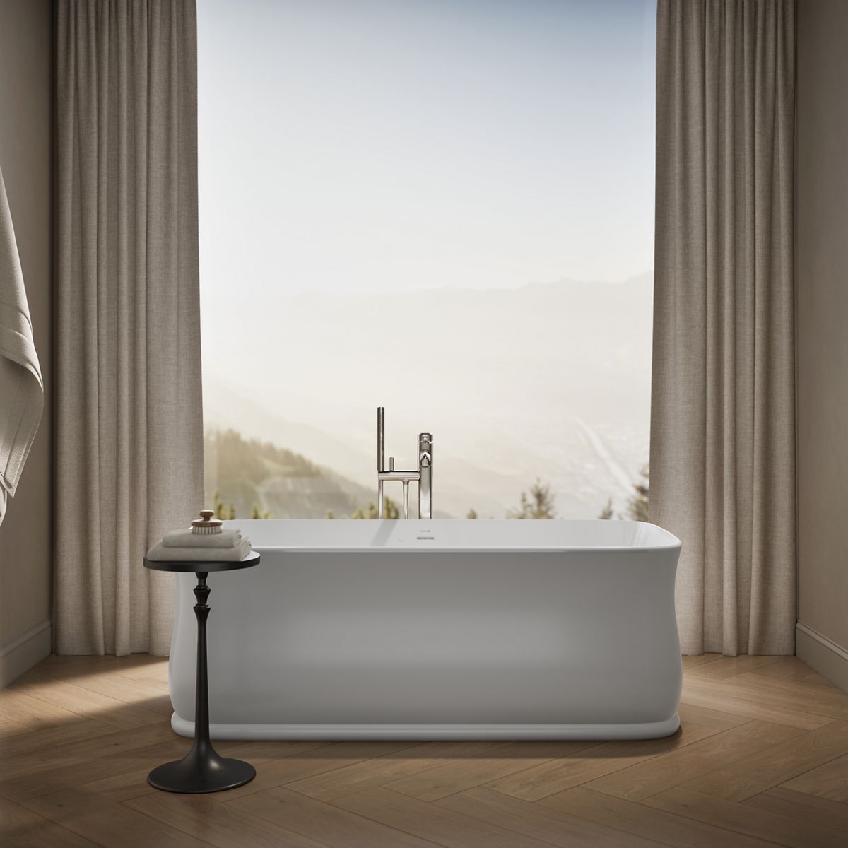 Up to 2 walls & multiple product categories visible, 1-point perspective
