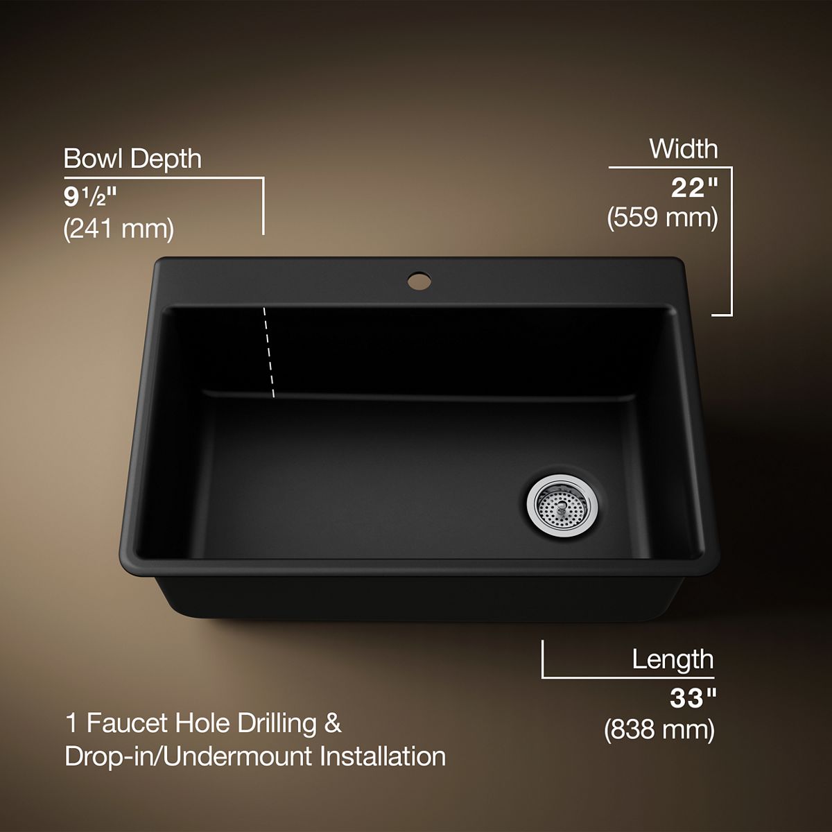 3/4 view of product with dimensions