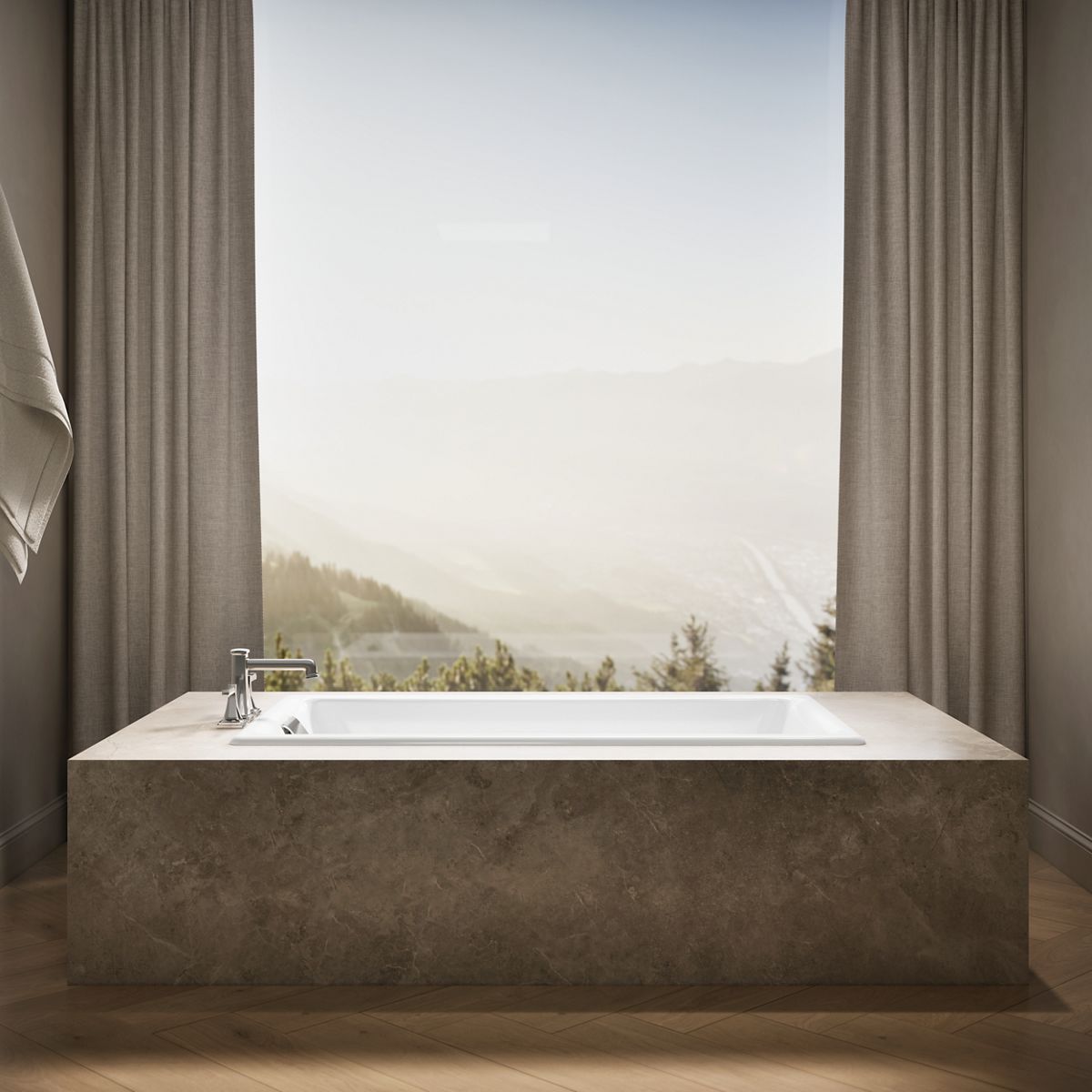 Up to 2 walls & multiple product categories visible, 1-point perspective