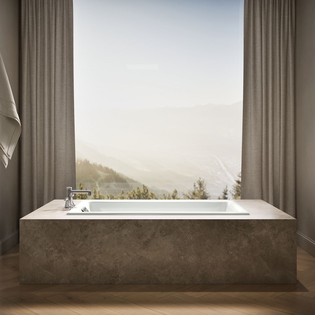Up to 2 walls & multiple product categories visible, 1-point perspective