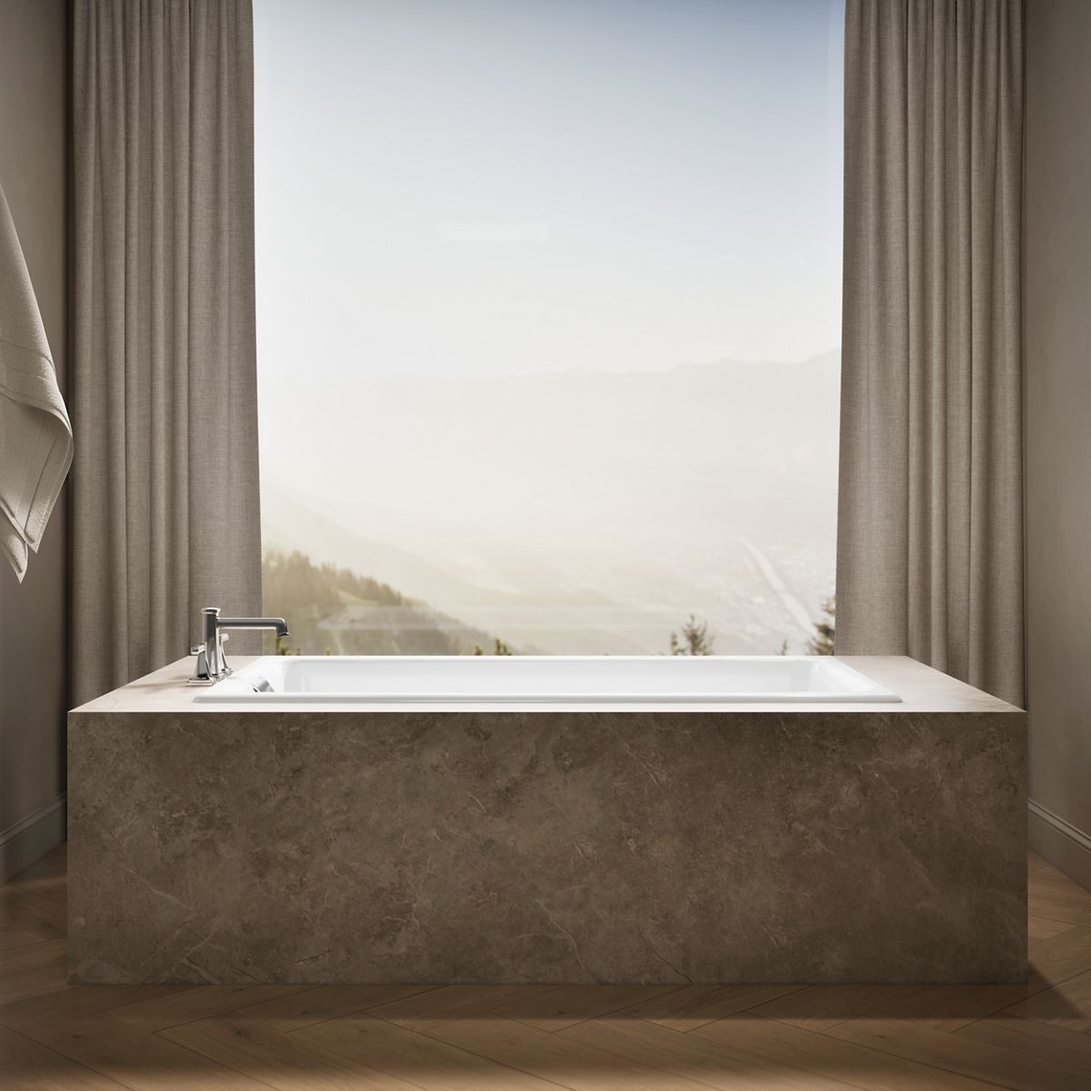 Up to 2 walls & multiple product categories visible, 1-point perspective