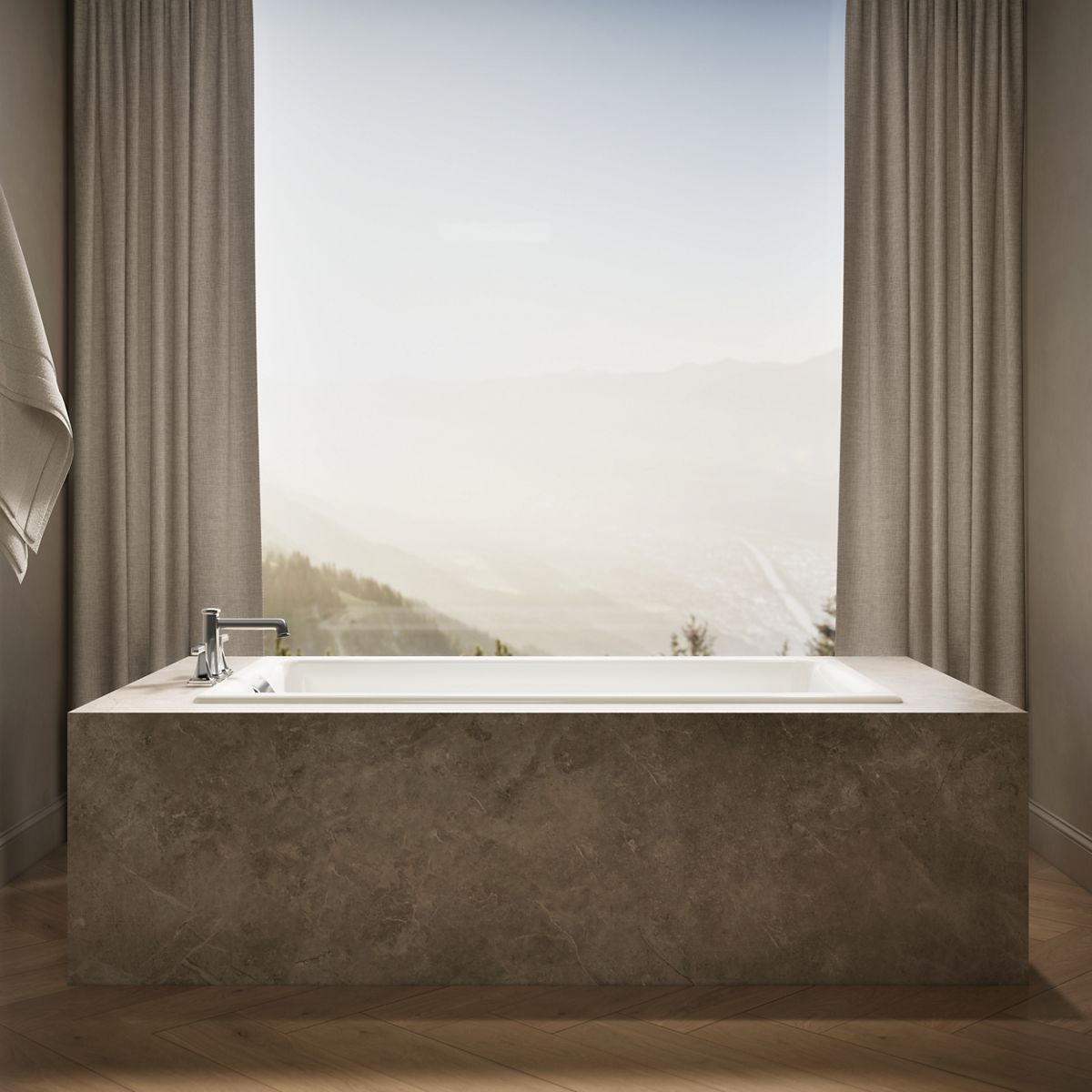 Up to 2 walls & multiple product categories visible, 1-point perspective