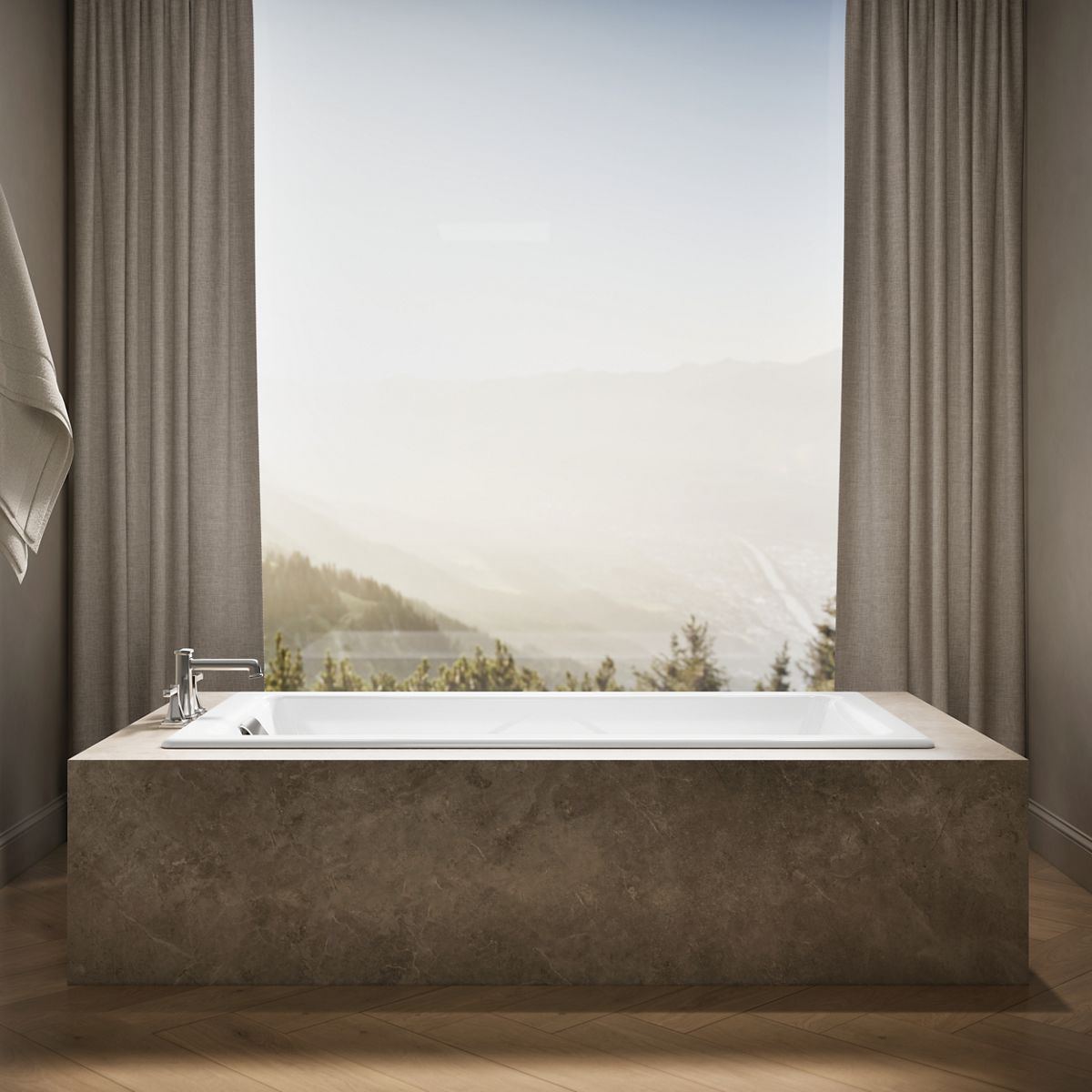 Up to 2 walls & multiple product categories visible, 1-point perspective