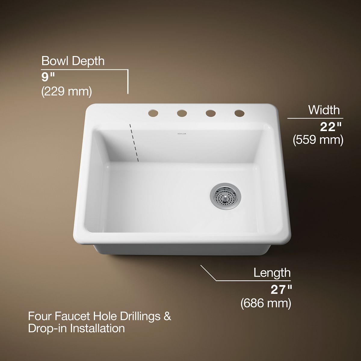 3/4 view of product with dimensions