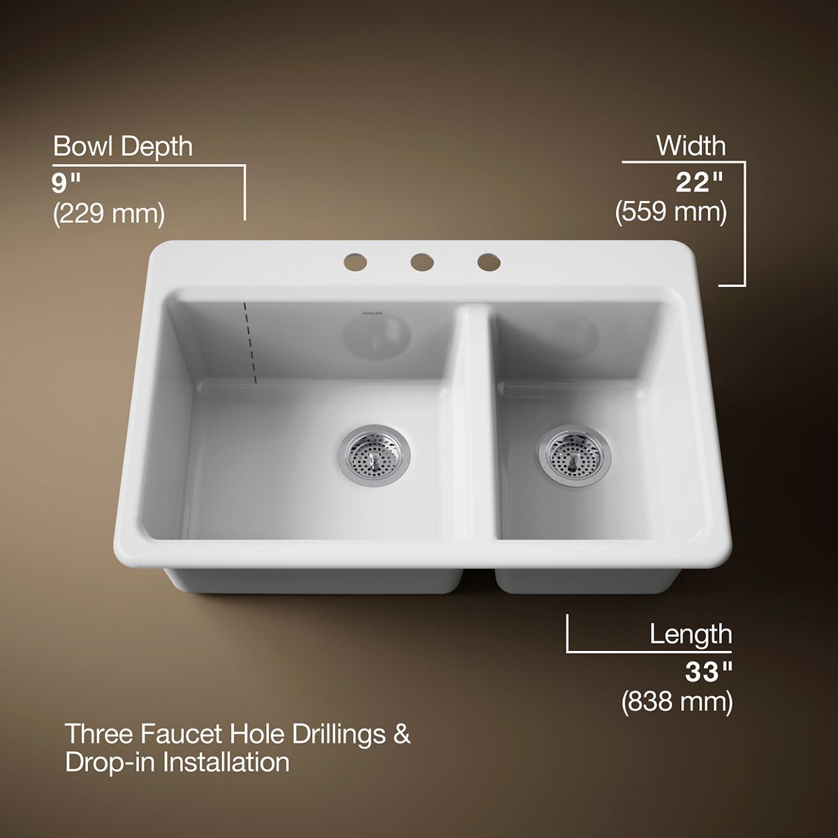 3/4 view of product with dimensions