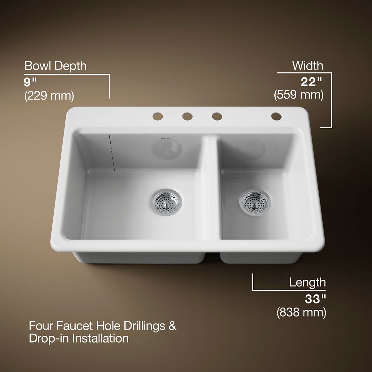 3/4 view of product with dimensions