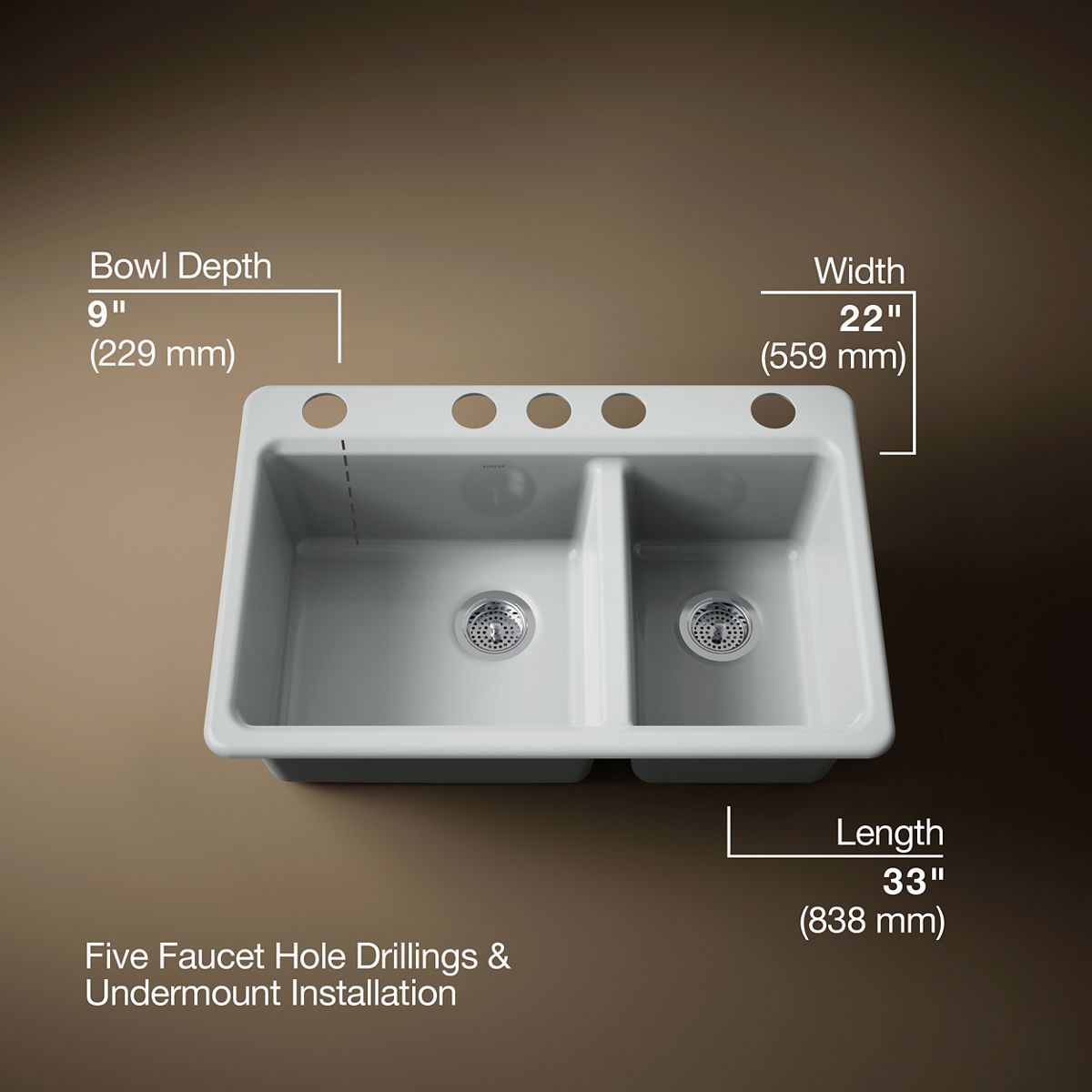 コウジサン Riverby Undermount Double-Bowl Workstation Kitchen Sink | K-8669