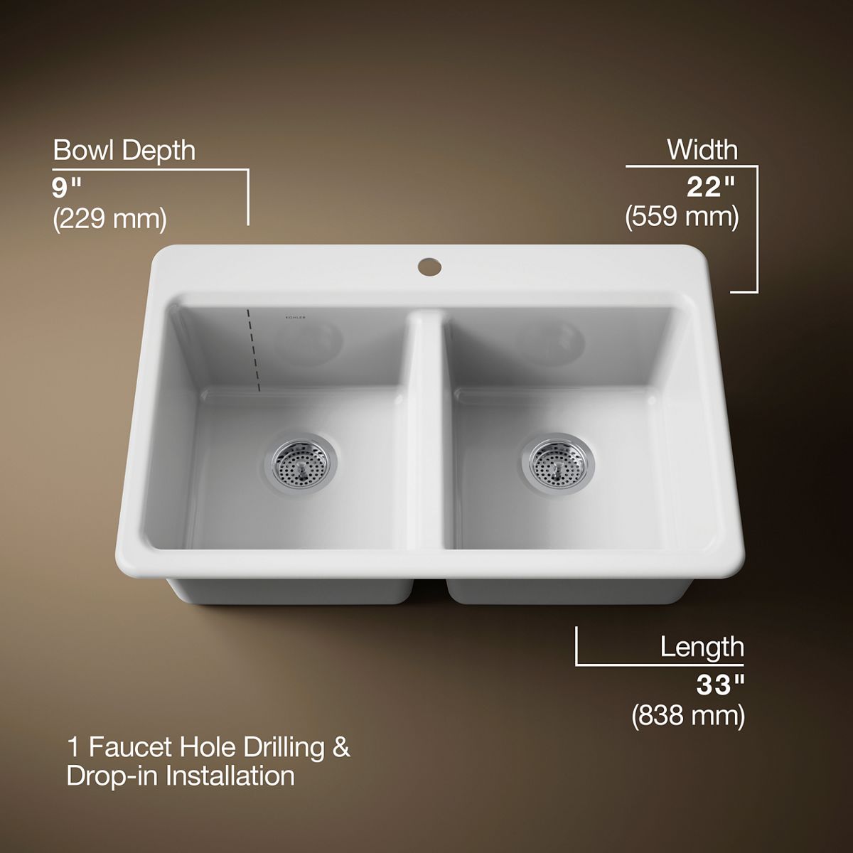 3/4 view of product with dimensions