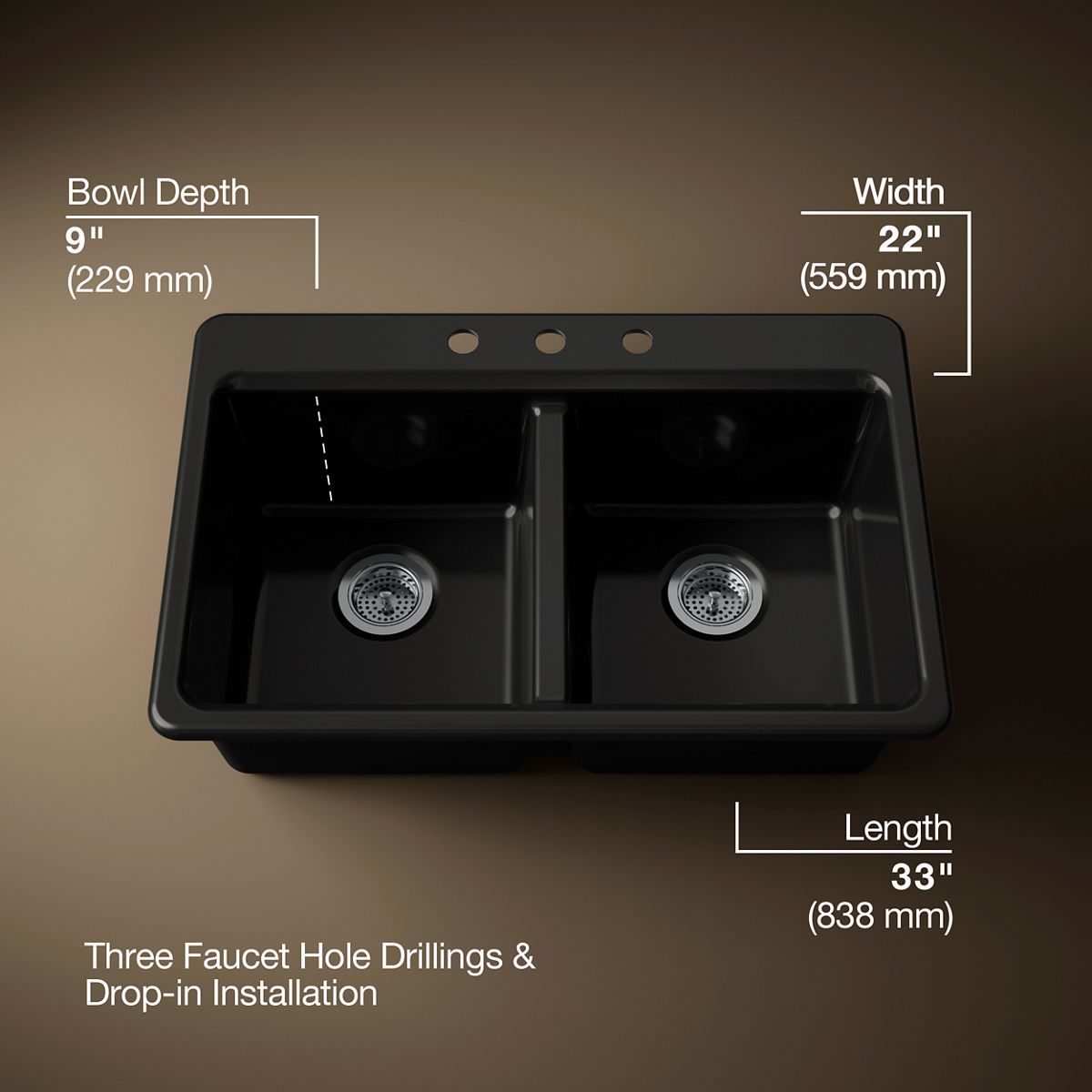 3/4 view of product with dimensions