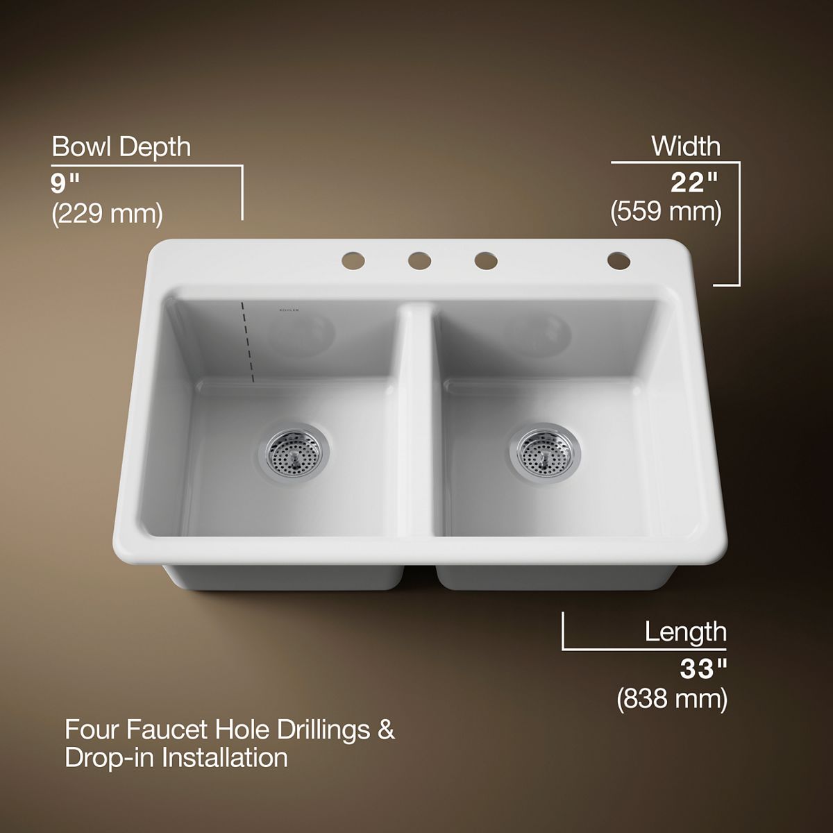 3/4 view of product with dimensions