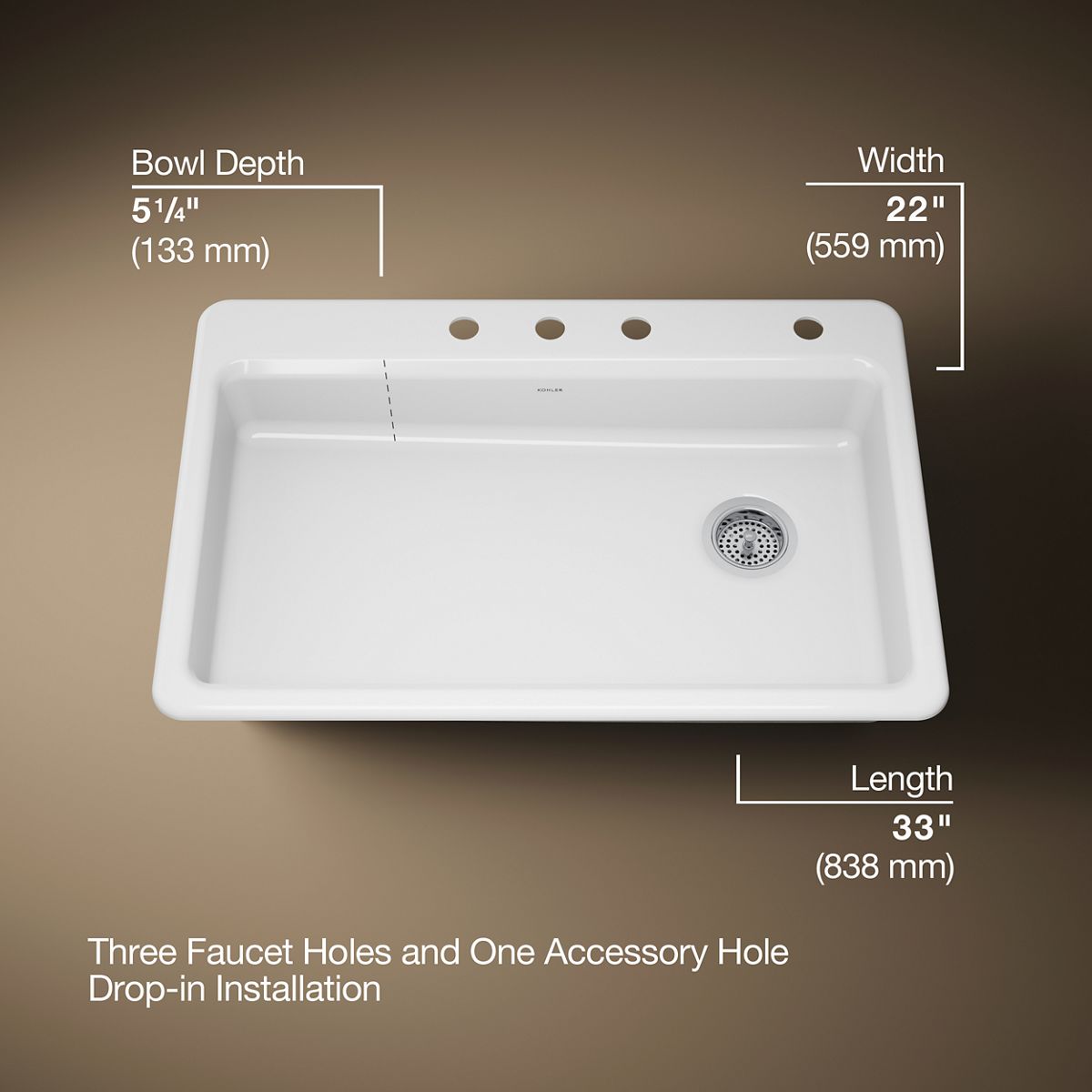 3/4 view of product with dimensions