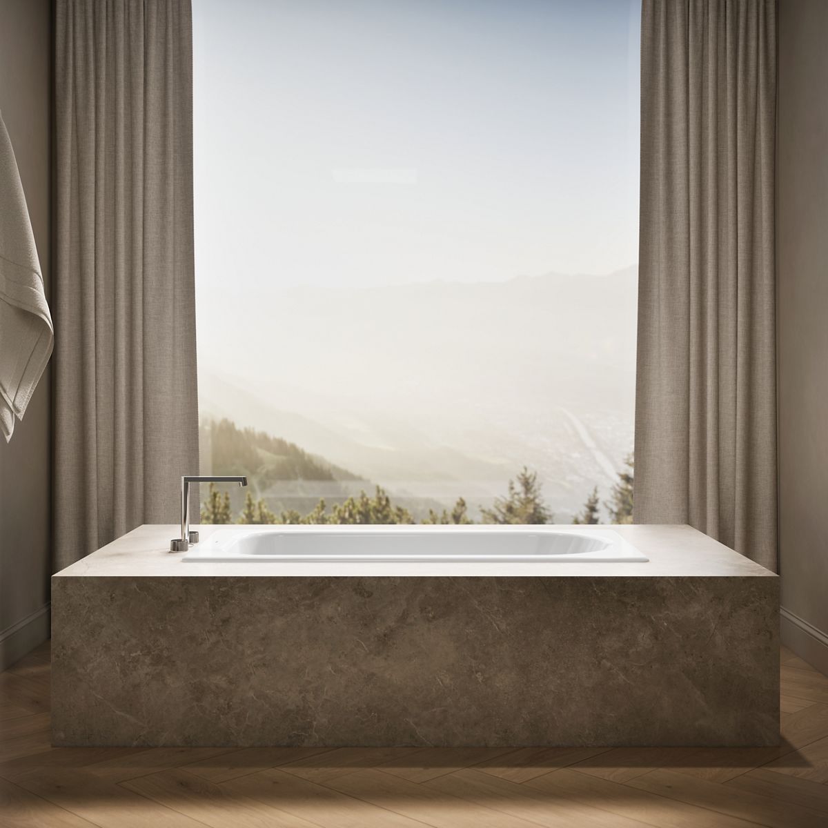 Up to 2 walls & multiple product categories visible, 1-point perspective