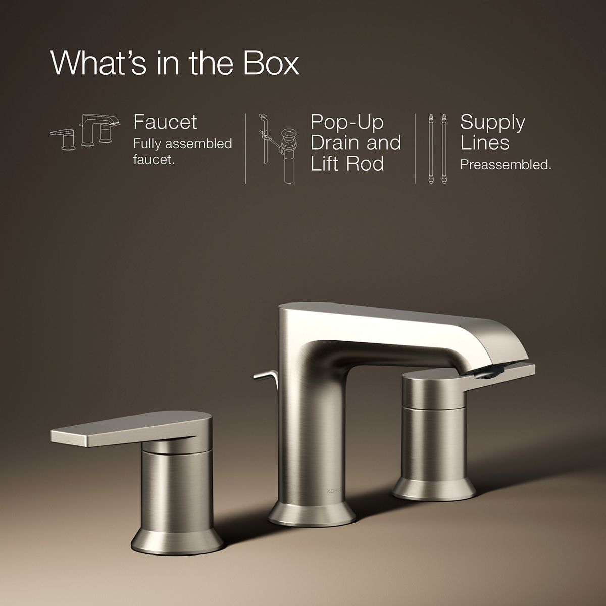 カシワ4/4 Hint Widespread Bathroom Sink Faucet | K-97093-4 | KOHLER
