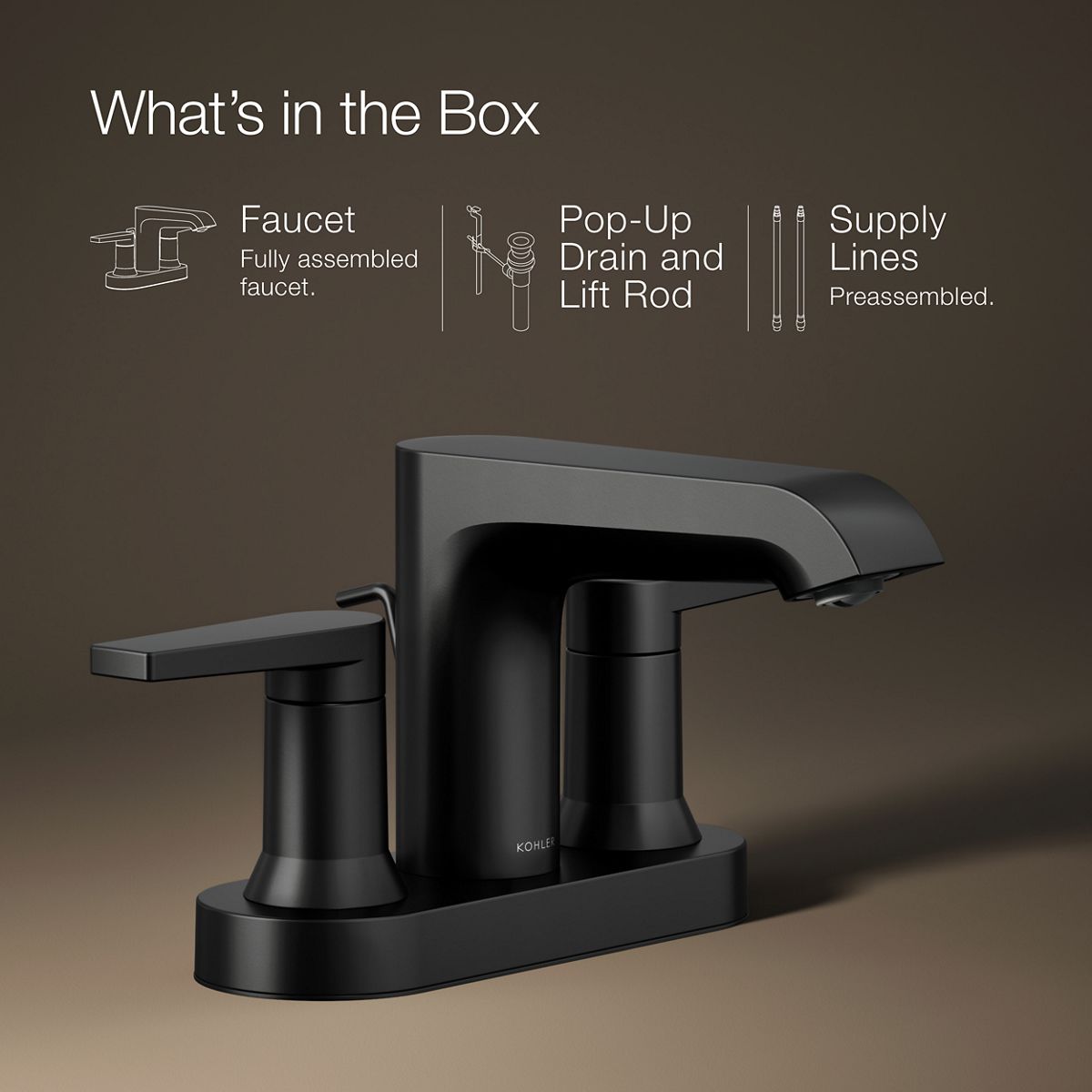 Kohler Tone Center Set Waschbeckenarmatur – Mattschwarz, Inkl. Ablaufgarnitur
