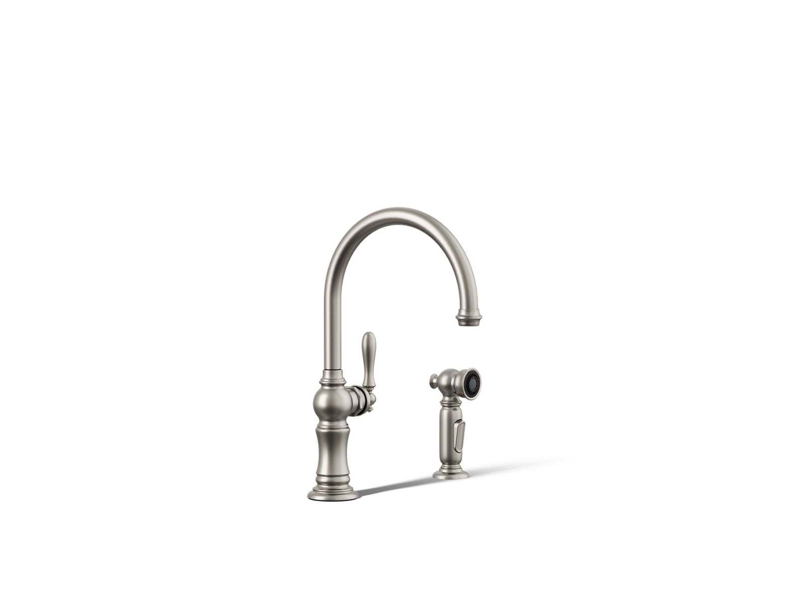 Artifacts Single-handle kitchen sink faucet with two-function sprayhead