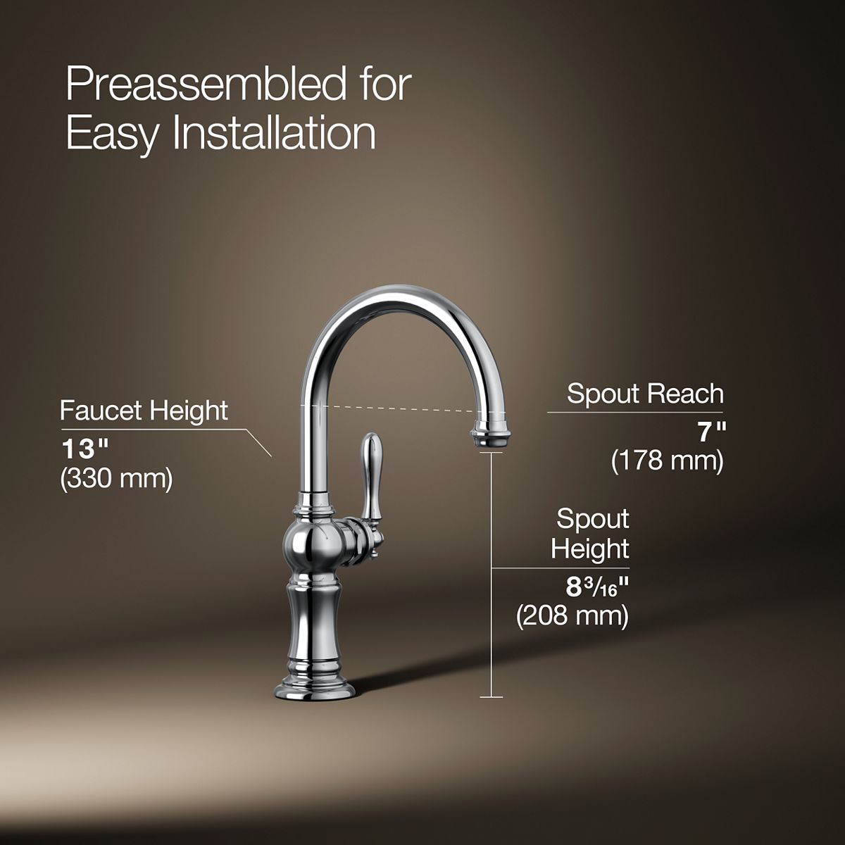 3/4 view of product with dimensions