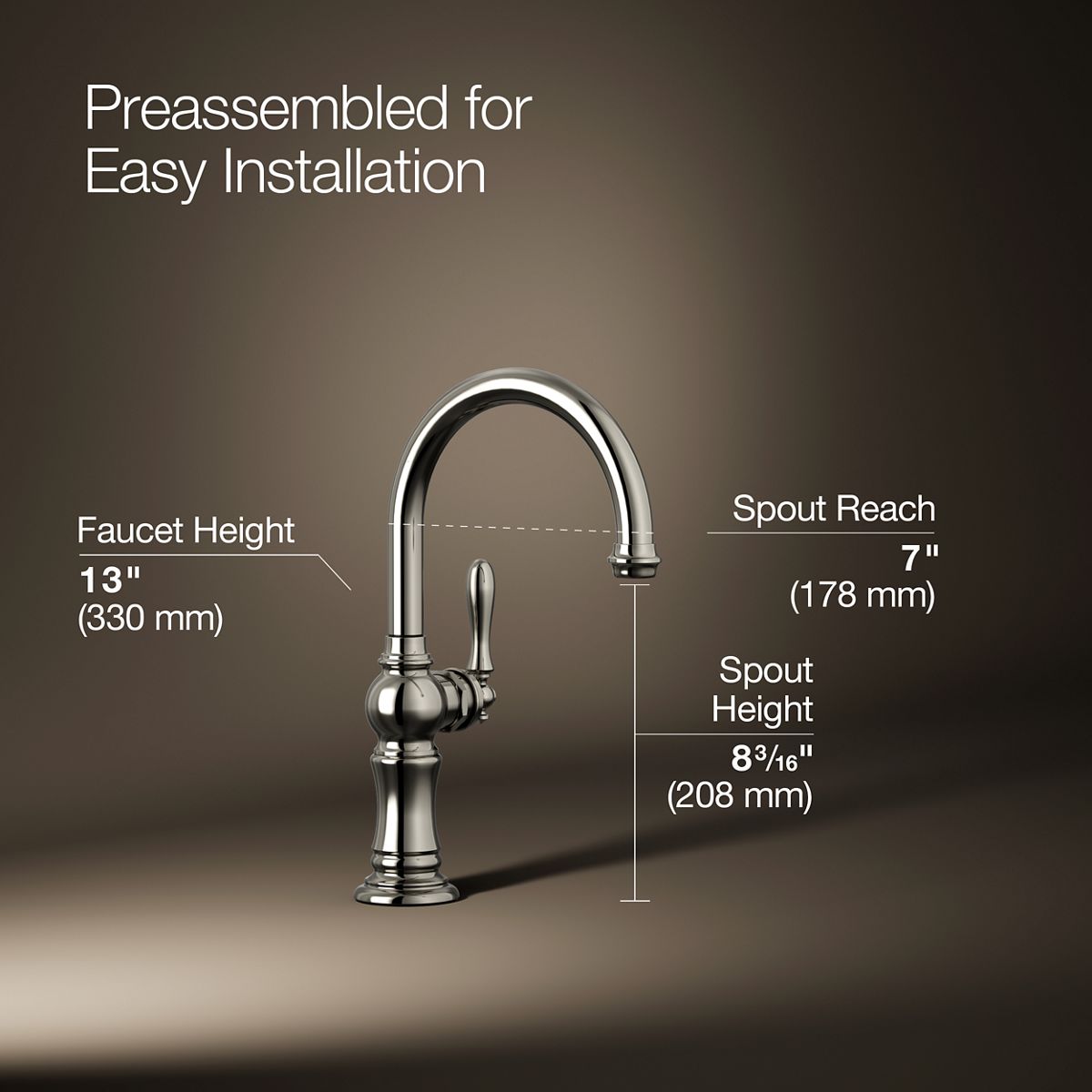 3/4 view of product with dimensions