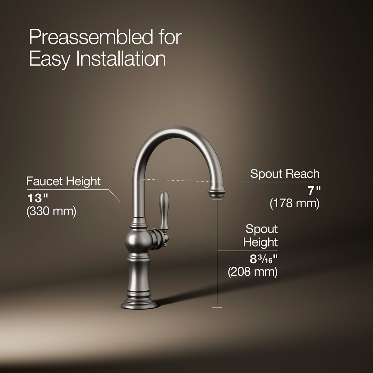 3/4 view of product with dimensions