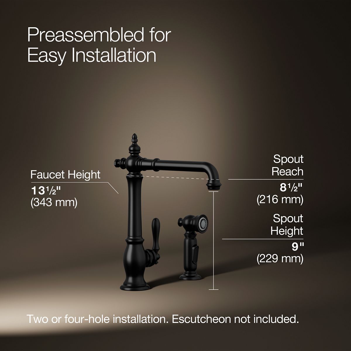 3/4 view of product with dimensions