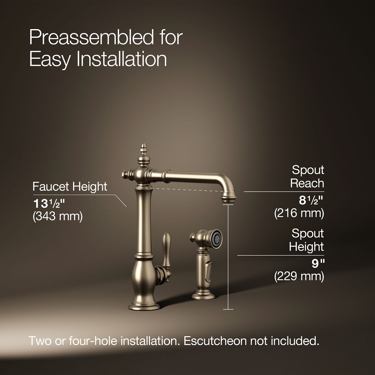 3/4 view of product with dimensions