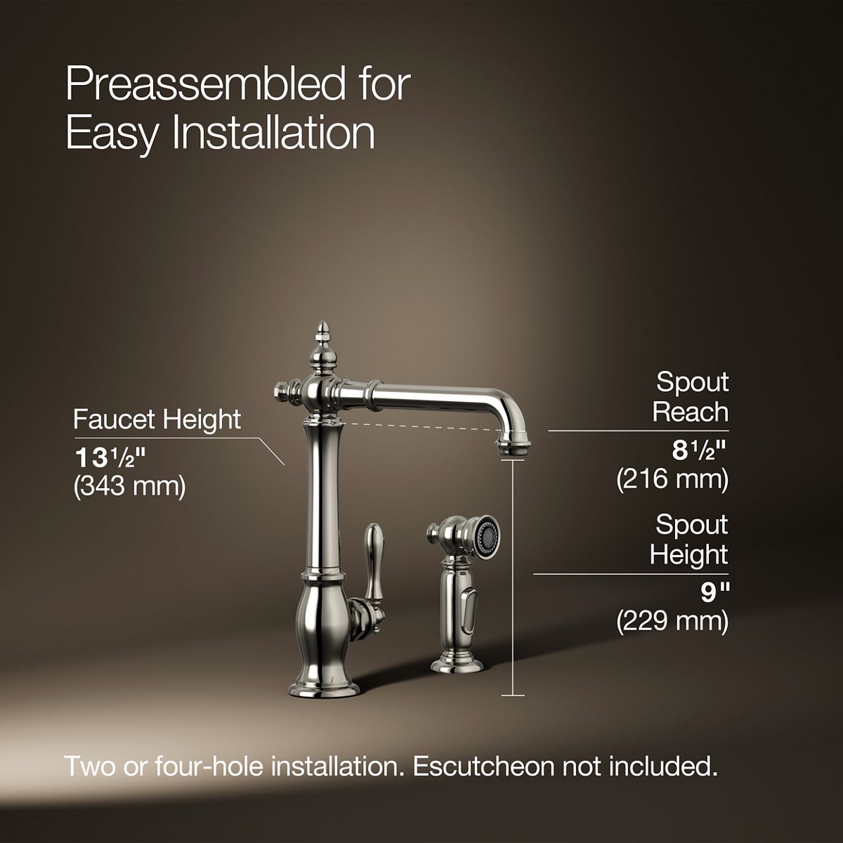 3/4 view of product with dimensions