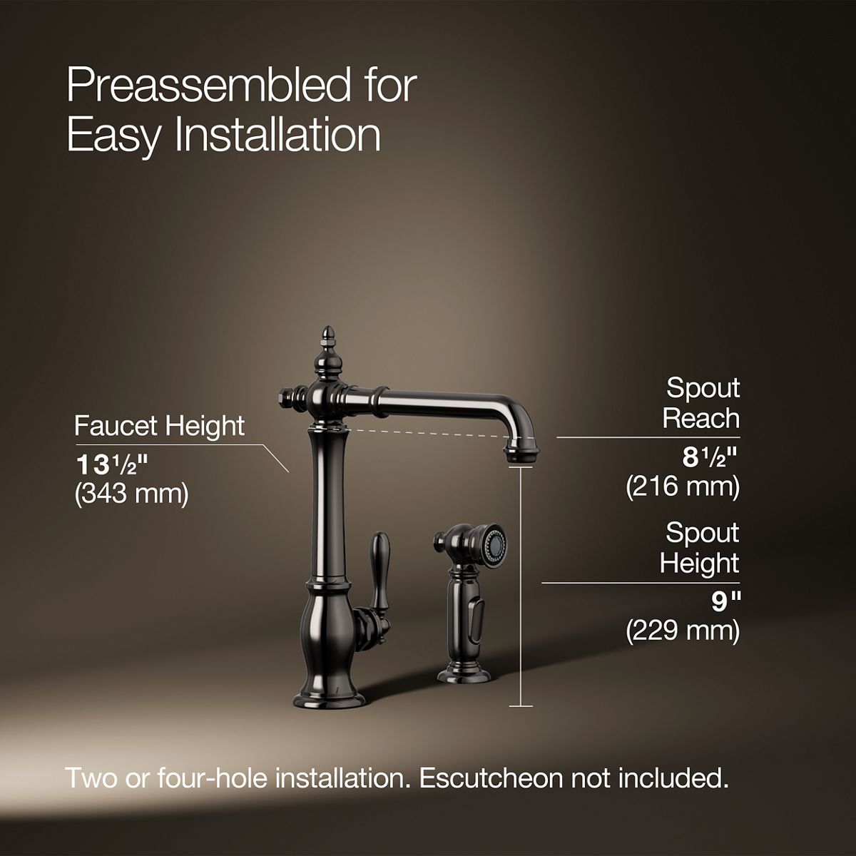 3/4 view of product with dimensions