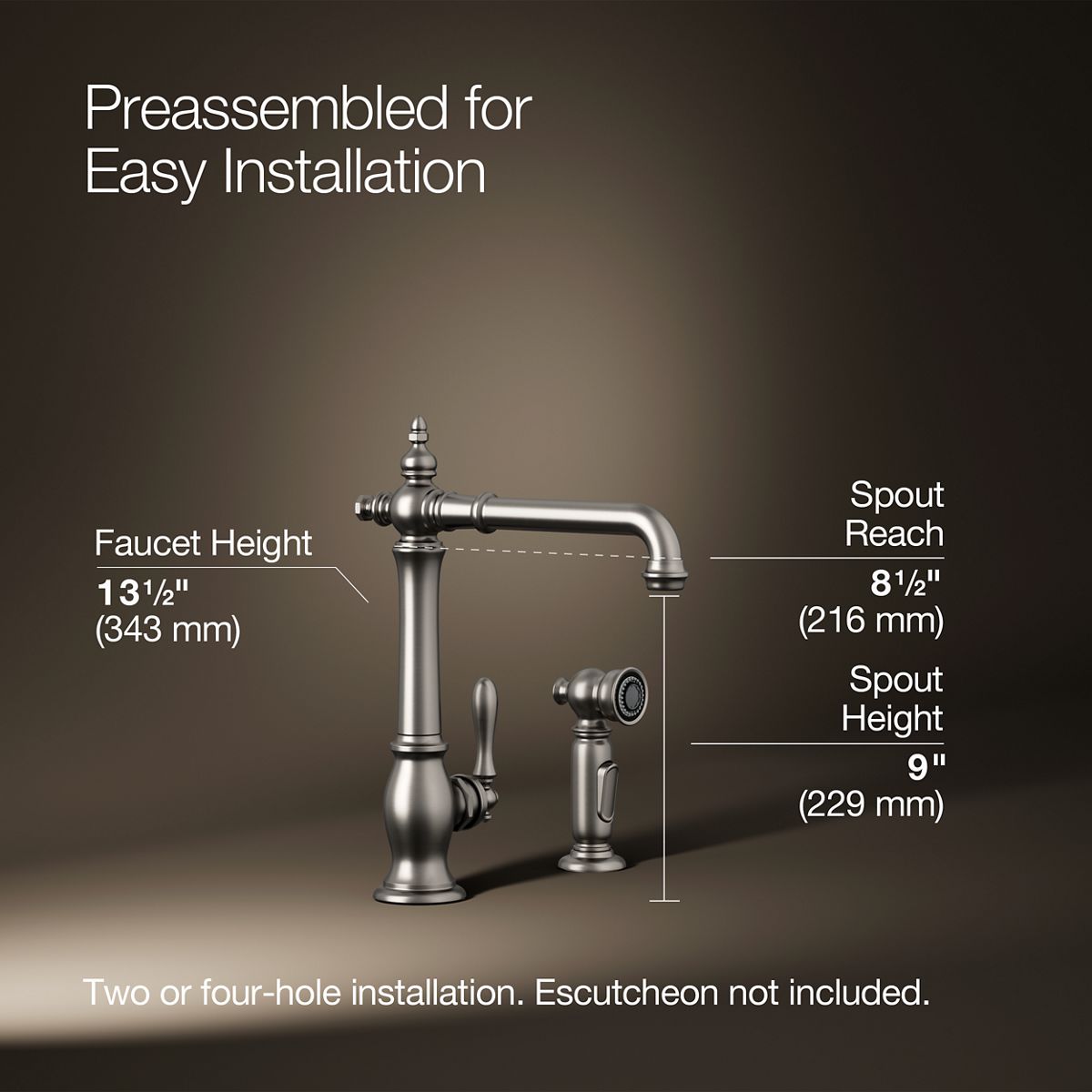 3/4 view of product with dimensions