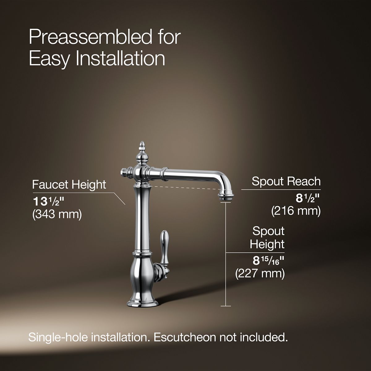 3/4 view of product with dimensions