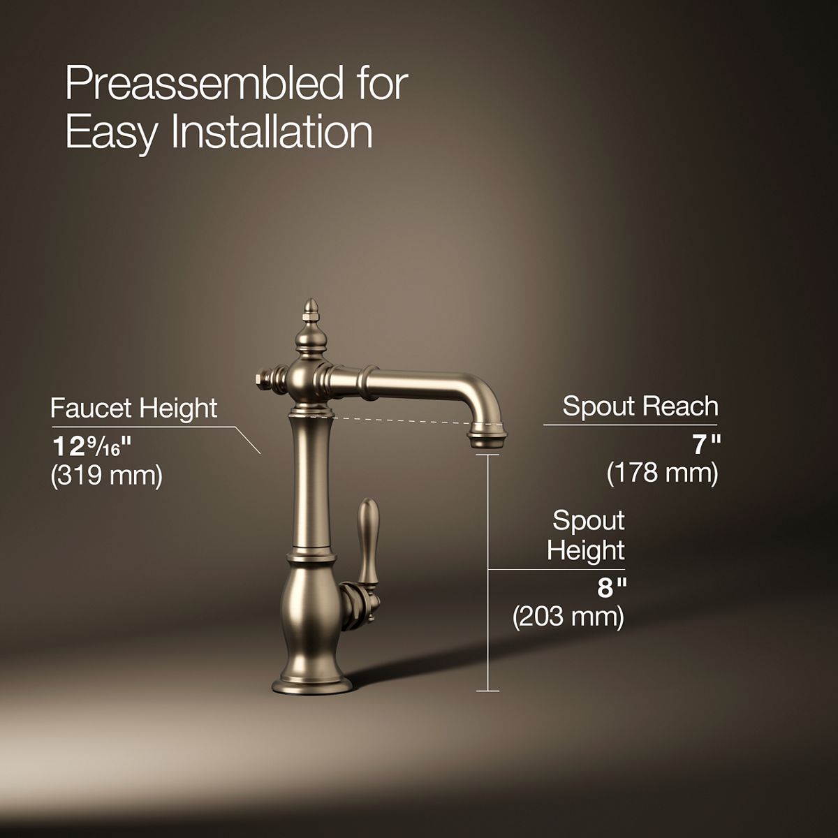 3/4 view of product with dimensions