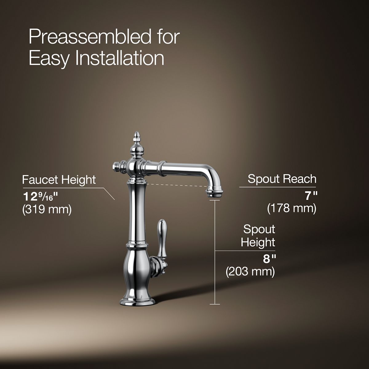 3/4 view of product with dimensions
