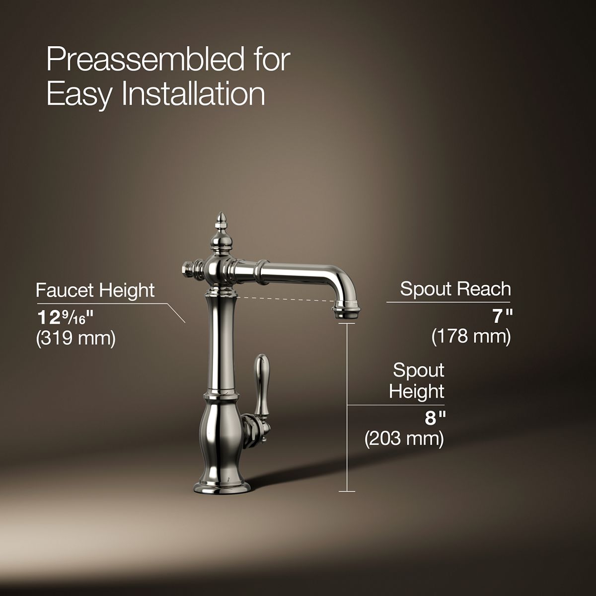 3/4 view of product with dimensions
