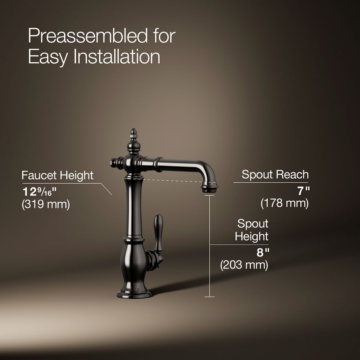 3/4 view of product with dimensions