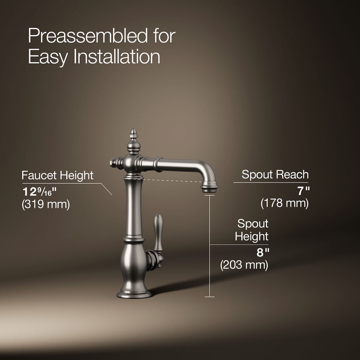 3/4 view of product with dimensions