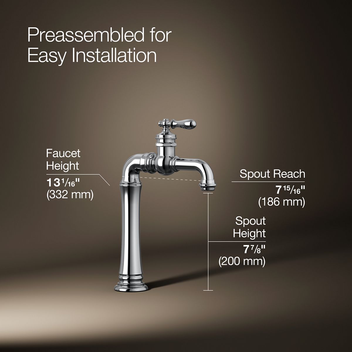 3/4 view of product with dimensions