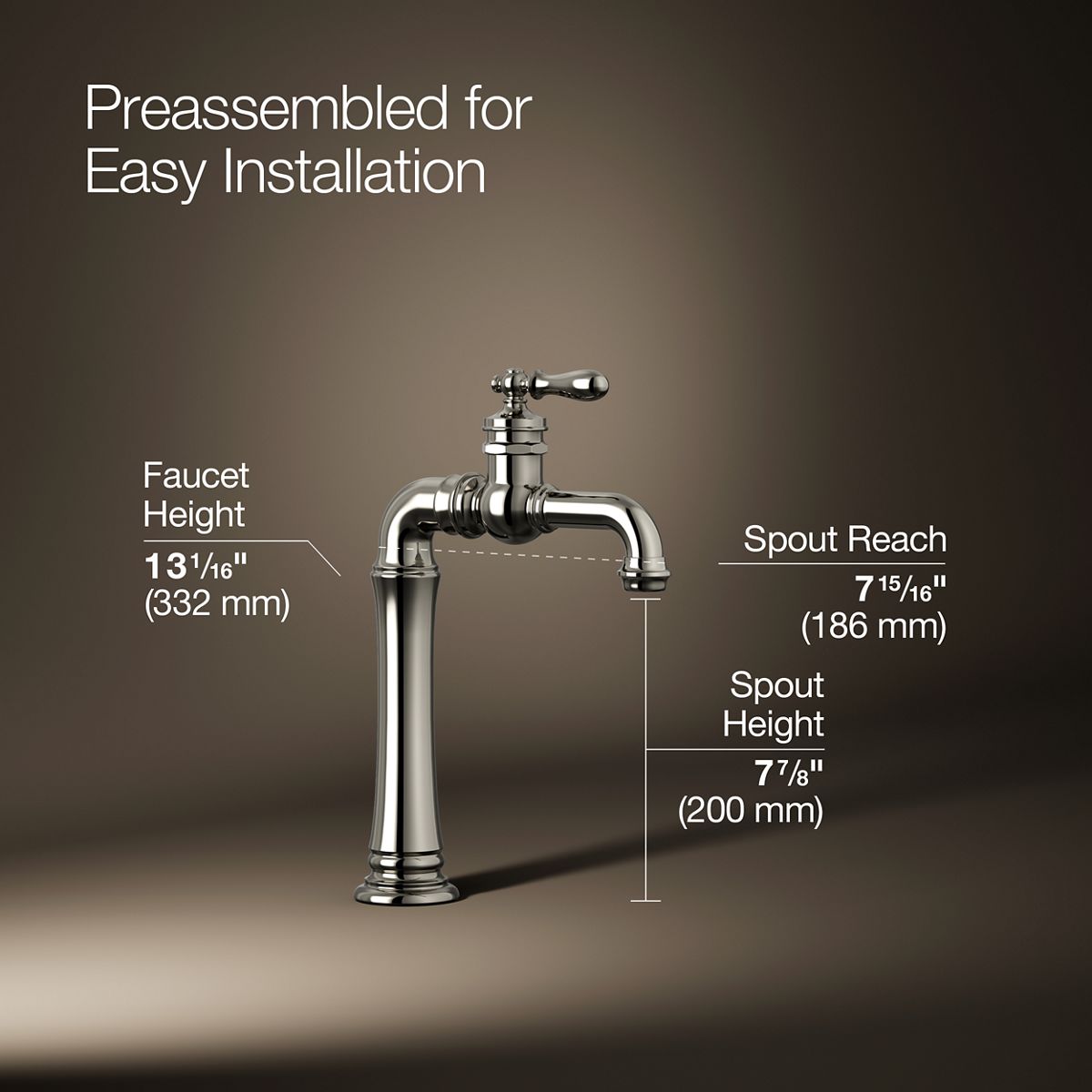 3/4 view of product with dimensions
