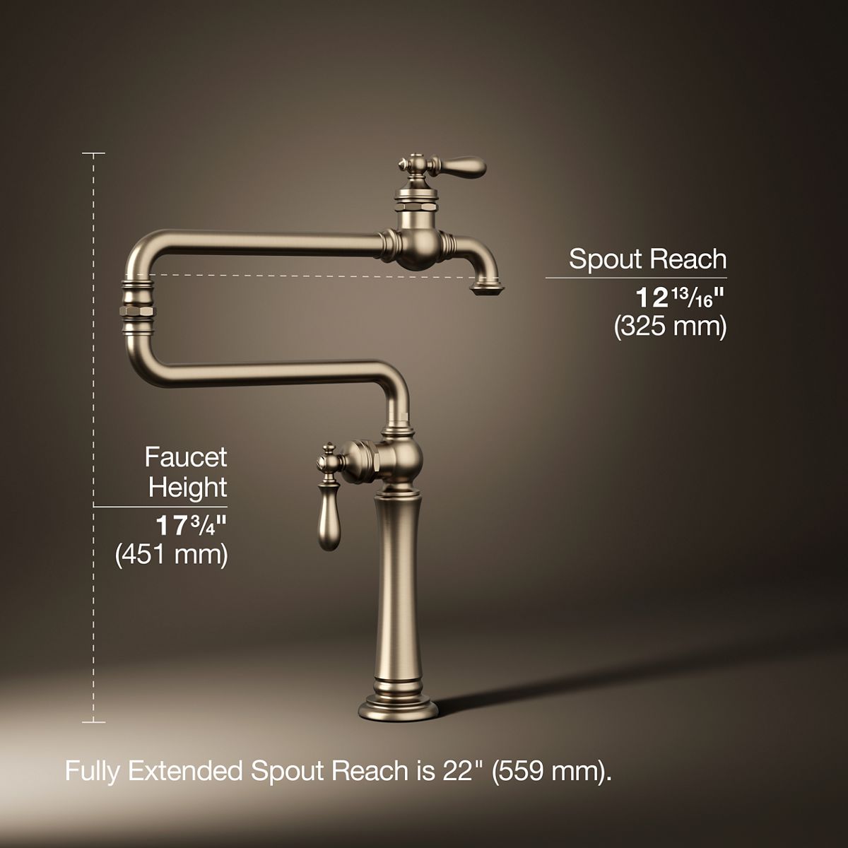 3/4 view of product with dimensions