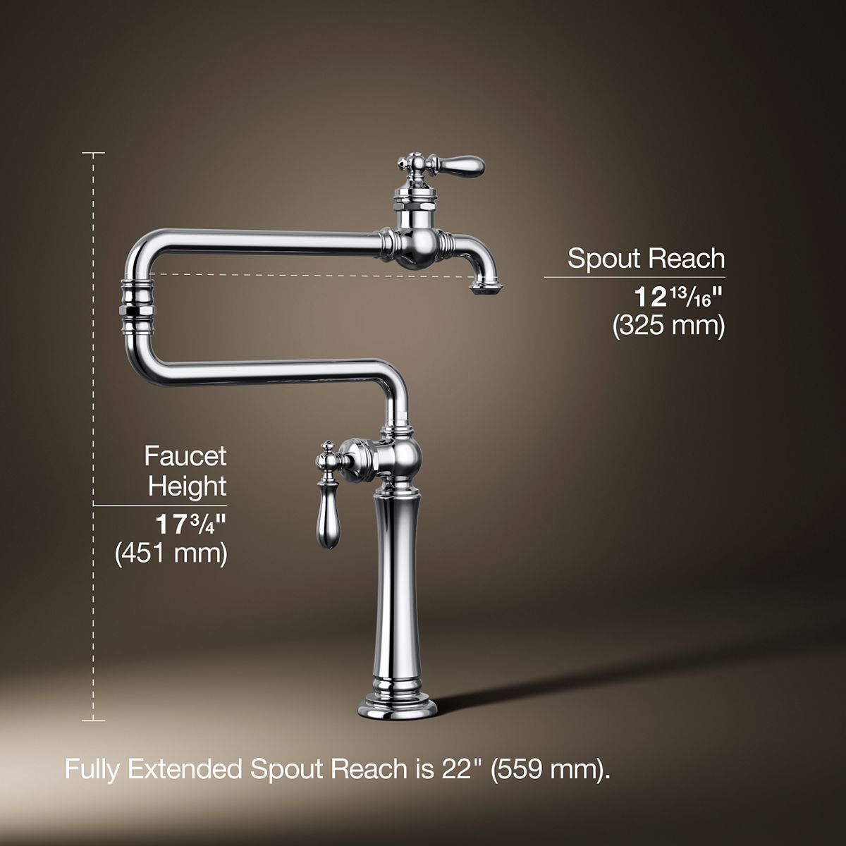3/4 view of product with dimensions