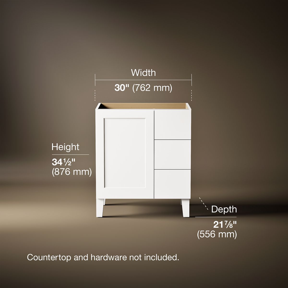 3/4 view of product with dimensions