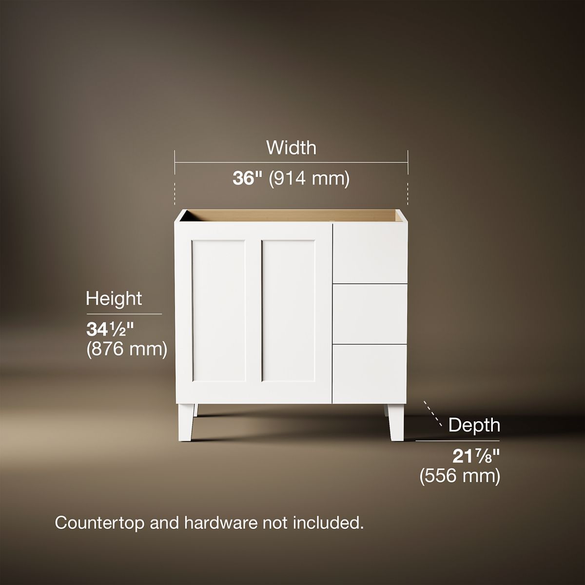 3/4 view of product with dimensions